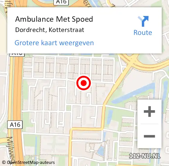 Locatie op kaart van de 112 melding: Ambulance Met Spoed Naar Dordrecht, Kotterstraat op 27 november 2023 06:38