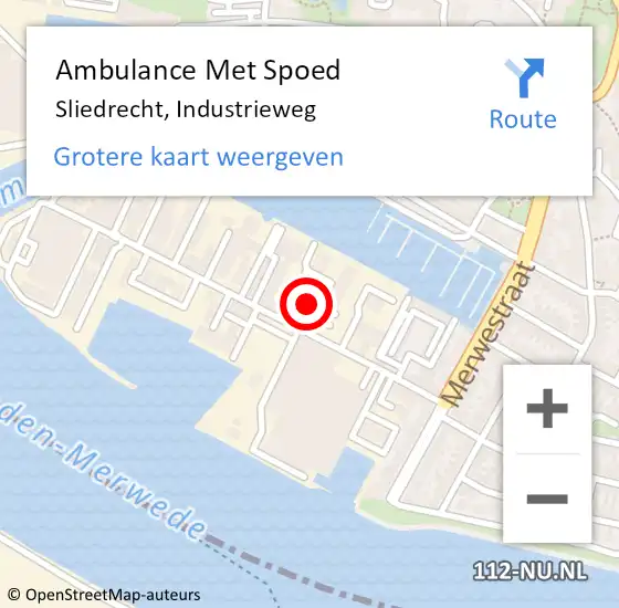 Locatie op kaart van de 112 melding: Ambulance Met Spoed Naar Sliedrecht, Industrieweg op 27 november 2023 07:04