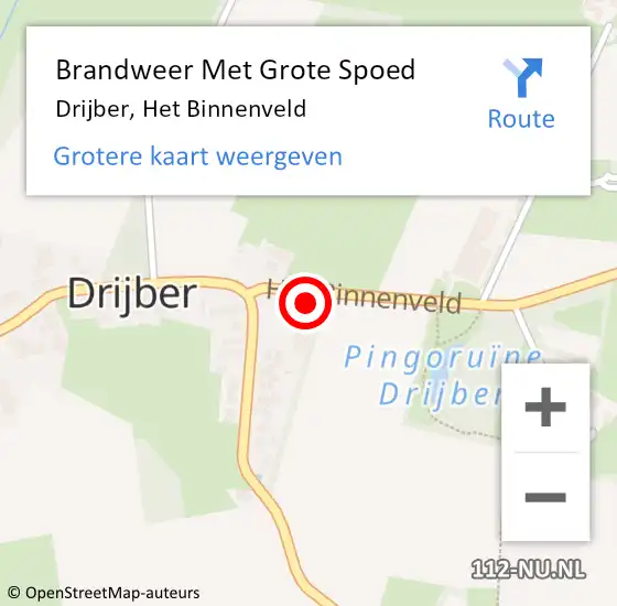 Locatie op kaart van de 112 melding: Brandweer Met Grote Spoed Naar Drijber, Het Binnenveld op 27 november 2023 07:05