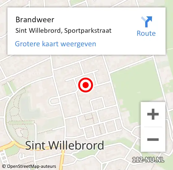 Locatie op kaart van de 112 melding: Brandweer Sint Willebrord, Sportparkstraat op 27 november 2023 07:12