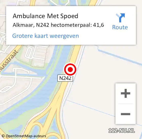 Locatie op kaart van de 112 melding: Ambulance Met Spoed Naar Alkmaar, N242 hectometerpaal: 41,6 op 27 november 2023 07:17