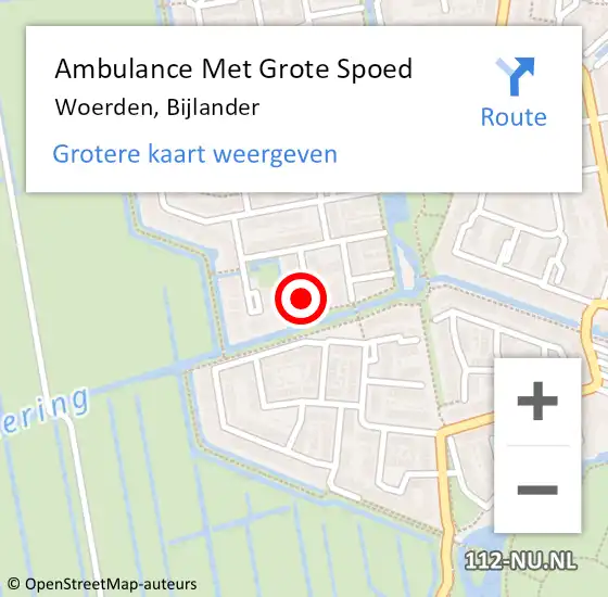 Locatie op kaart van de 112 melding: Ambulance Met Grote Spoed Naar Woerden, Bijlander op 16 september 2014 14:47