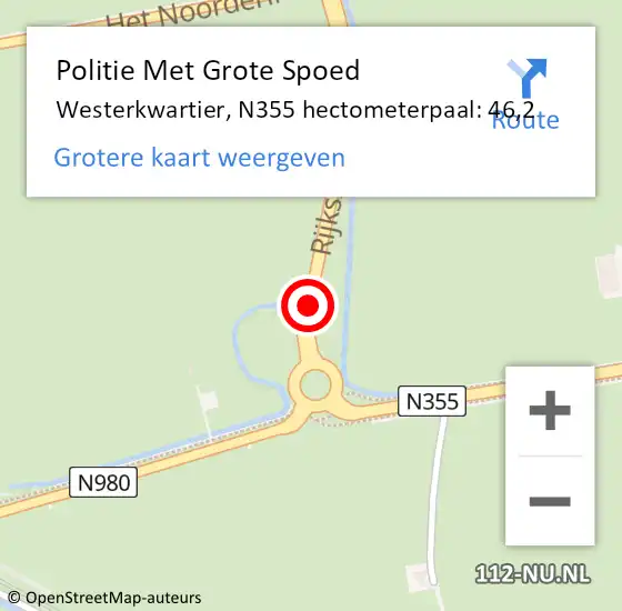 Locatie op kaart van de 112 melding: Politie Met Grote Spoed Naar Westerkwartier, N355 hectometerpaal: 46,2 op 27 november 2023 07:22