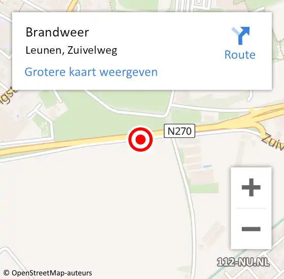Locatie op kaart van de 112 melding: Brandweer Leunen, Zuivelweg op 16 september 2014 14:48