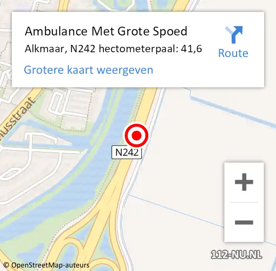 Locatie op kaart van de 112 melding: Ambulance Met Grote Spoed Naar Alkmaar, N242 hectometerpaal: 41,6 op 27 november 2023 07:31