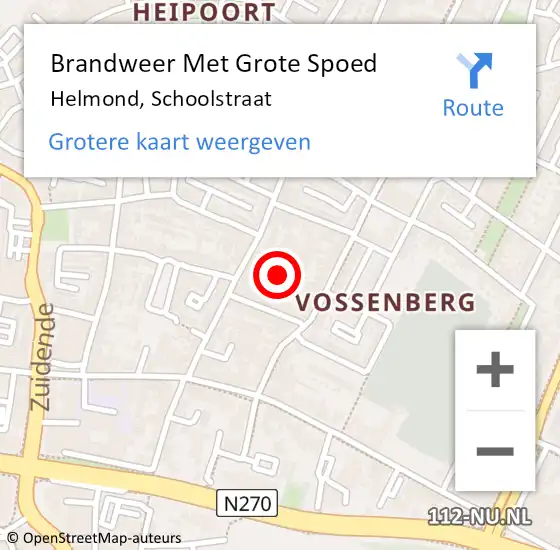 Locatie op kaart van de 112 melding: Brandweer Met Grote Spoed Naar Helmond, Schoolstraat op 27 november 2023 07:34