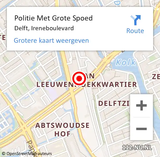 Locatie op kaart van de 112 melding: Politie Met Grote Spoed Naar Delft, Ireneboulevard op 27 november 2023 07:45