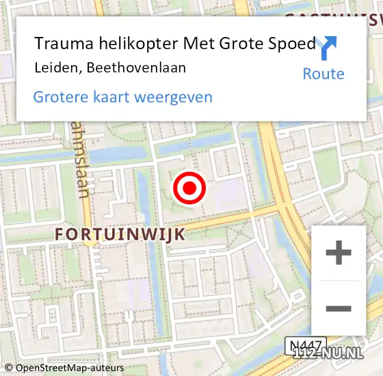 Locatie op kaart van de 112 melding: Trauma helikopter Met Grote Spoed Naar Leiden, Beethovenlaan op 27 november 2023 07:54
