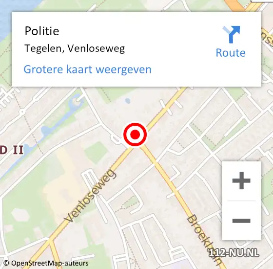 Locatie op kaart van de 112 melding: Politie Tegelen, Venloseweg op 27 november 2023 08:02