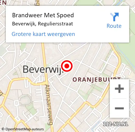 Locatie op kaart van de 112 melding: Brandweer Met Spoed Naar Beverwijk, Reguliersstraat op 27 november 2023 08:30