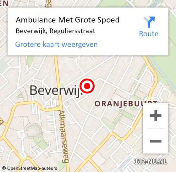 Locatie op kaart van de 112 melding: Ambulance Met Grote Spoed Naar Beverwijk, Reguliersstraat op 27 november 2023 08:31