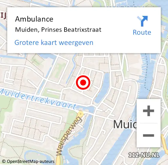 Locatie op kaart van de 112 melding: Ambulance Muiden, Prinses Beatrixstraat op 16 september 2014 14:57