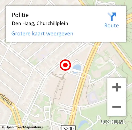 Locatie op kaart van de 112 melding: Politie Den Haag, Churchillplein op 27 november 2023 09:22