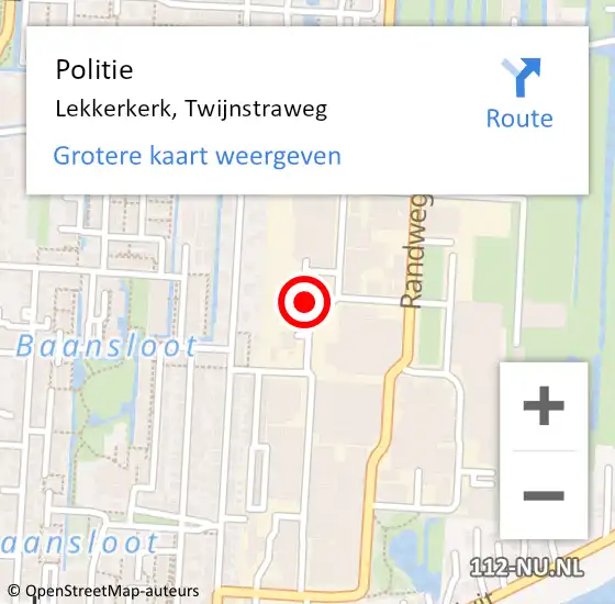 Locatie op kaart van de 112 melding: Politie Lekkerkerk, Twijnstraweg op 27 november 2023 09:39