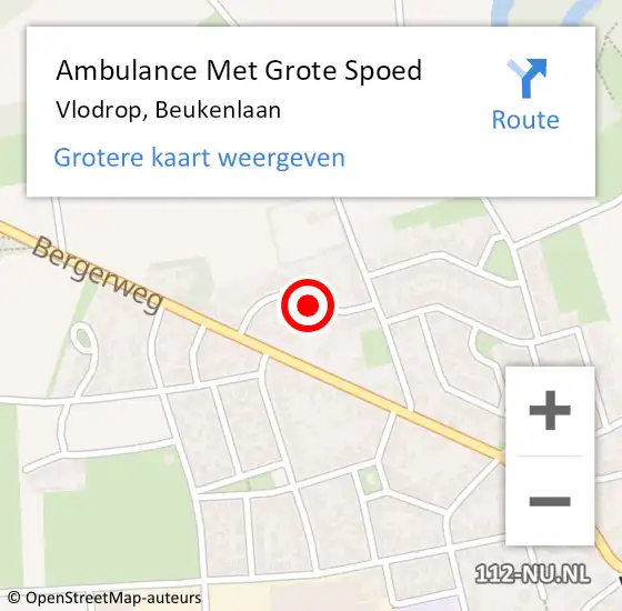 Locatie op kaart van de 112 melding: Ambulance Met Grote Spoed Naar Vlodrop, Beukenlaan op 27 november 2023 09:48