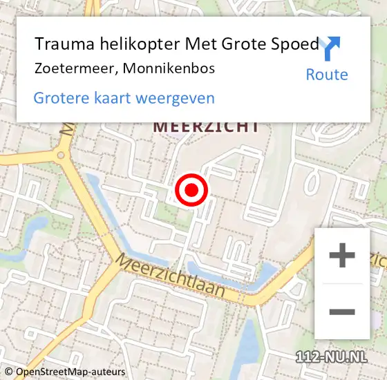 Locatie op kaart van de 112 melding: Trauma helikopter Met Grote Spoed Naar Zoetermeer, Monnikenbos op 27 november 2023 10:17