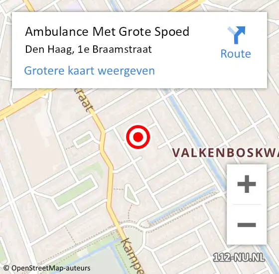 Locatie op kaart van de 112 melding: Ambulance Met Grote Spoed Naar Den Haag, 1e Braamstraat op 27 november 2023 10:41