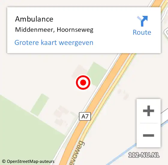 Locatie op kaart van de 112 melding: Ambulance Middenmeer, Hoornseweg op 27 november 2023 11:02