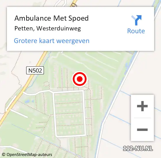 Locatie op kaart van de 112 melding: Ambulance Met Spoed Naar Petten, Westerduinweg op 27 november 2023 11:10