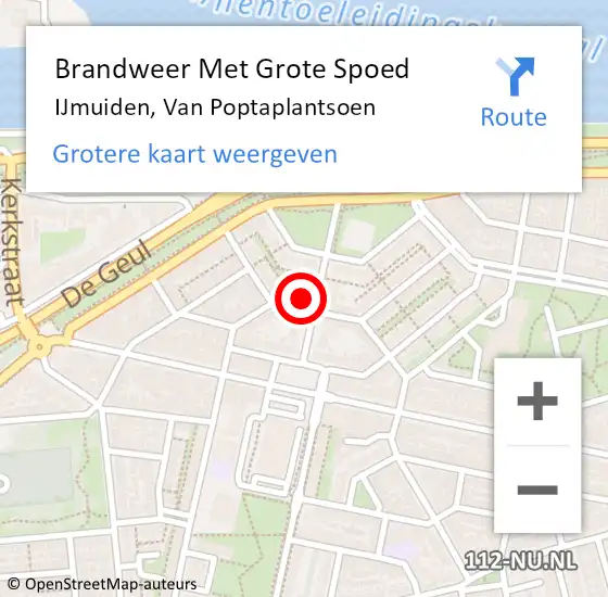 Locatie op kaart van de 112 melding: Brandweer Met Grote Spoed Naar IJmuiden, Van Poptaplantsoen op 27 november 2023 11:10