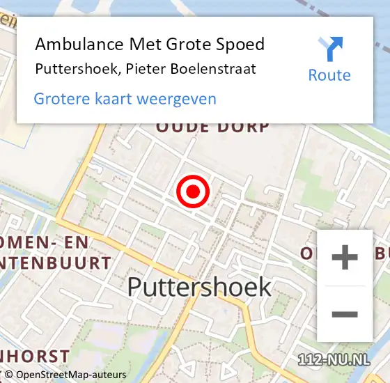 Locatie op kaart van de 112 melding: Ambulance Met Grote Spoed Naar Puttershoek, Pieter Boelenstraat op 27 november 2023 11:21