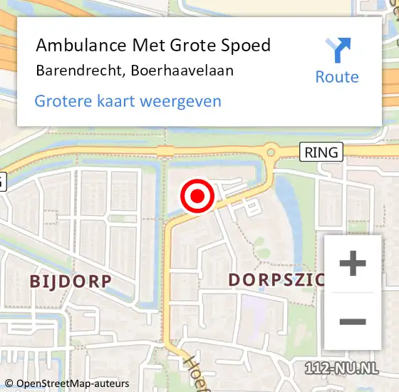 Locatie op kaart van de 112 melding: Ambulance Met Grote Spoed Naar Barendrecht, Boerhaavelaan op 27 november 2023 11:30