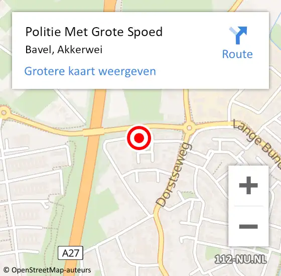 Locatie op kaart van de 112 melding: Politie Met Grote Spoed Naar Bavel, Akkerwei op 27 november 2023 11:39