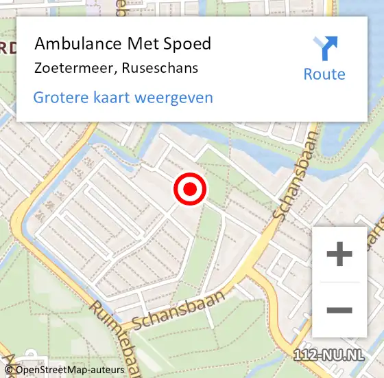 Locatie op kaart van de 112 melding: Ambulance Met Spoed Naar Zoetermeer, Ruseschans op 27 november 2023 11:51