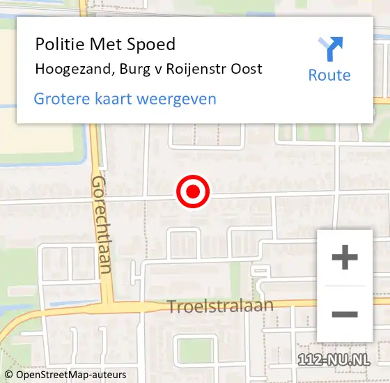 Locatie op kaart van de 112 melding: Politie Met Spoed Naar Hoogezand, Burg v Roijenstr Oost op 27 november 2023 12:58