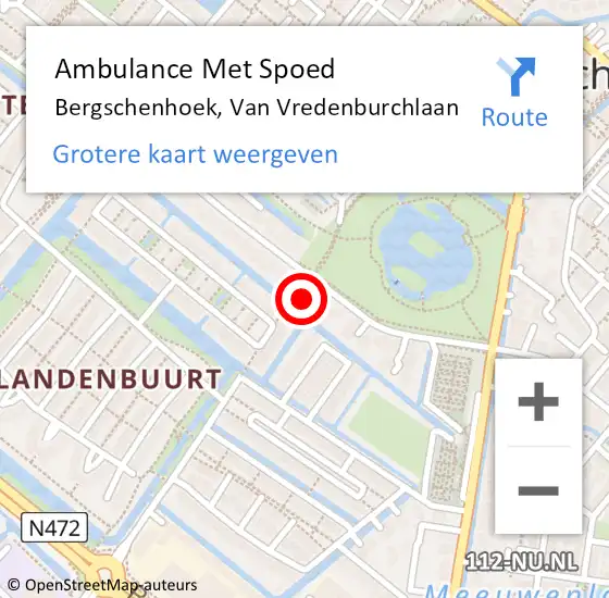 Locatie op kaart van de 112 melding: Ambulance Met Spoed Naar Bergschenhoek, Van Vredenburchlaan op 27 november 2023 13:01