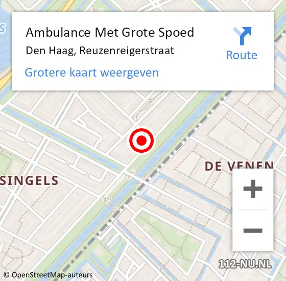 Locatie op kaart van de 112 melding: Ambulance Met Grote Spoed Naar Den Haag, Reuzenreigerstraat op 27 november 2023 13:12