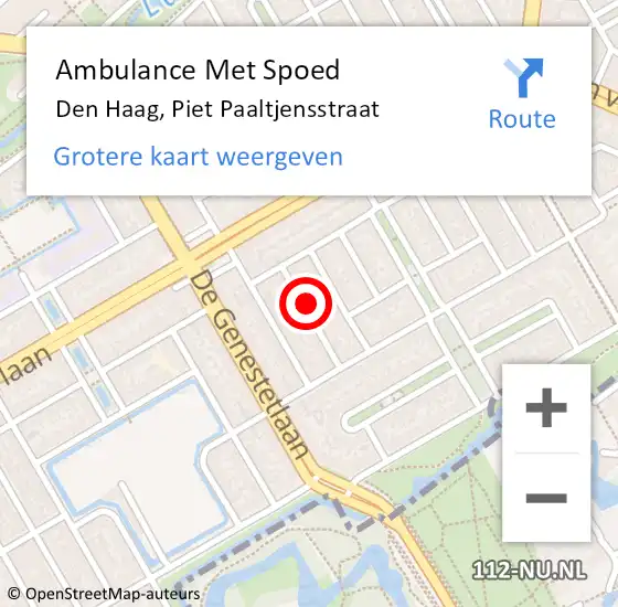 Locatie op kaart van de 112 melding: Ambulance Met Spoed Naar Den Haag, Piet Paaltjensstraat op 27 november 2023 13:14