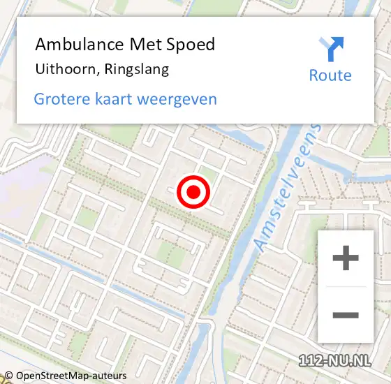 Locatie op kaart van de 112 melding: Ambulance Met Spoed Naar Uithoorn, Ringslang op 27 november 2023 13:36