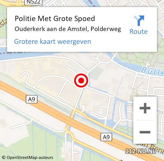 Locatie op kaart van de 112 melding: Politie Met Grote Spoed Naar Ouderkerk aan de Amstel, Polderweg op 27 november 2023 13:50