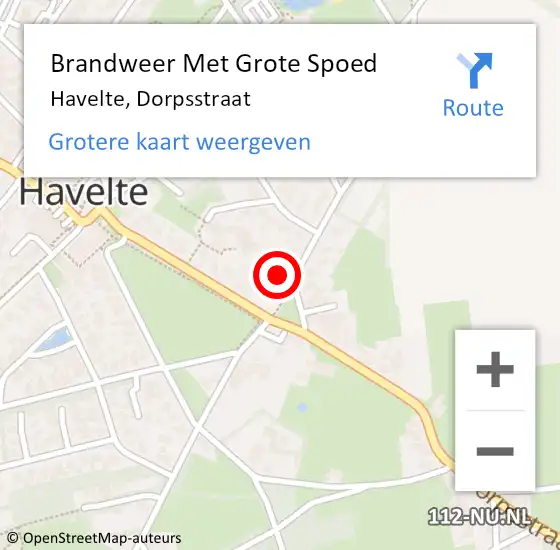 Locatie op kaart van de 112 melding: Brandweer Met Grote Spoed Naar Havelte, Dorpsstraat op 27 november 2023 13:55