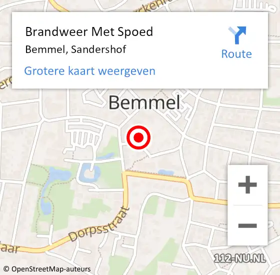 Locatie op kaart van de 112 melding: Brandweer Met Spoed Naar Bemmel, Sandershof op 27 november 2023 14:05