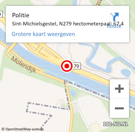 Locatie op kaart van de 112 melding: Politie Sint-Michielsgestel, N279 hectometerpaal: 67,4 op 27 november 2023 14:23