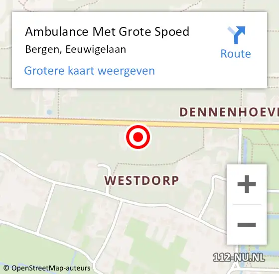 Locatie op kaart van de 112 melding: Ambulance Met Grote Spoed Naar Bergen, Eeuwigelaan op 27 november 2023 14:24