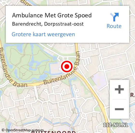 Locatie op kaart van de 112 melding: Ambulance Met Grote Spoed Naar Barendrecht, Dorpsstraat-oost op 27 november 2023 14:35