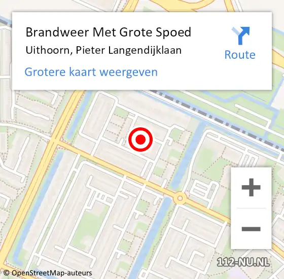 Locatie op kaart van de 112 melding: Brandweer Met Grote Spoed Naar Uithoorn, Pieter Langendijklaan op 27 november 2023 14:50