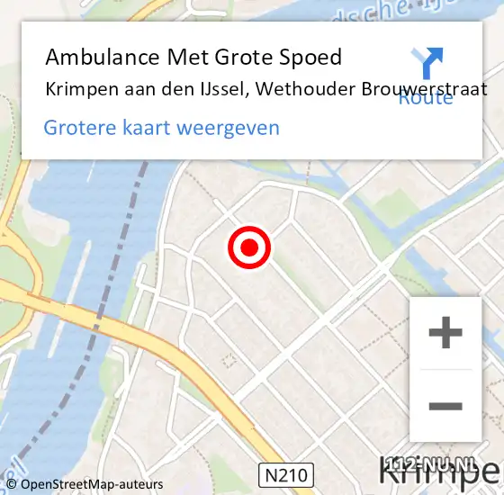 Locatie op kaart van de 112 melding: Ambulance Met Grote Spoed Naar Krimpen aan den IJssel, Wethouder Brouwerstraat op 27 november 2023 15:31