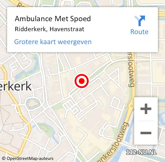 Locatie op kaart van de 112 melding: Ambulance Met Spoed Naar Ridderkerk, Havenstraat op 27 november 2023 15:38