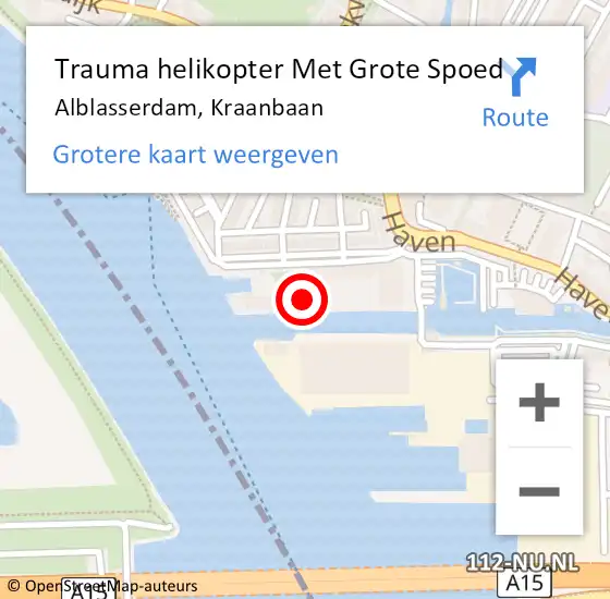 Locatie op kaart van de 112 melding: Trauma helikopter Met Grote Spoed Naar Alblasserdam, Kraanbaan op 27 november 2023 15:40