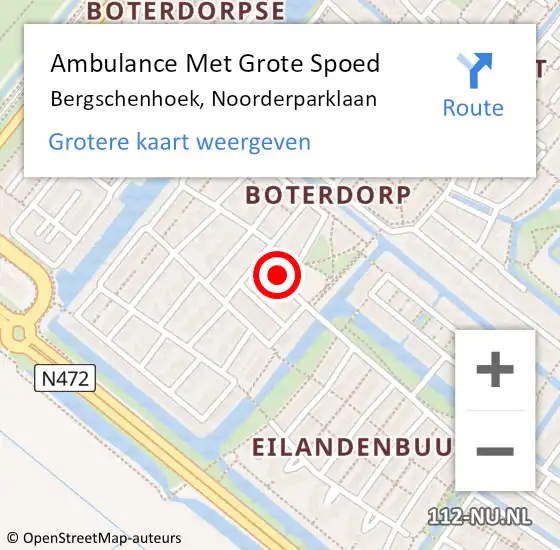 Locatie op kaart van de 112 melding: Ambulance Met Grote Spoed Naar Bergschenhoek, Noorderparklaan op 27 november 2023 15:58