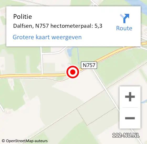 Locatie op kaart van de 112 melding: Politie Dalfsen, N757 hectometerpaal: 5,3 op 27 november 2023 16:12