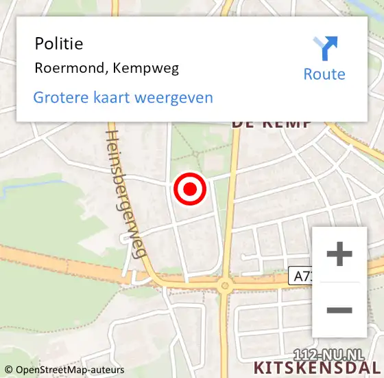 Locatie op kaart van de 112 melding: Politie Roermond, Kempweg op 27 november 2023 16:30