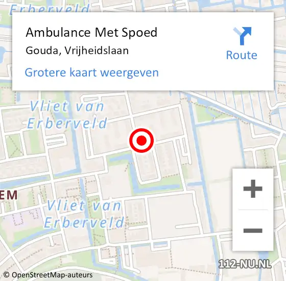 Locatie op kaart van de 112 melding: Ambulance Met Spoed Naar Gouda, Vrijheidslaan op 27 november 2023 16:38