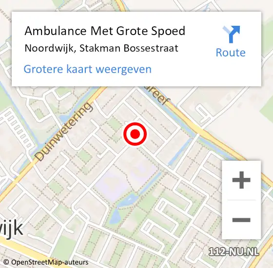 Locatie op kaart van de 112 melding: Ambulance Met Grote Spoed Naar Noordwijk, Stakman Bossestraat op 27 november 2023 16:55