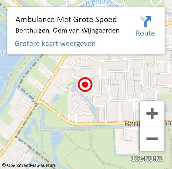 Locatie op kaart van de 112 melding: Ambulance Met Grote Spoed Naar Benthuizen, Oem van Wijngaarden op 27 november 2023 17:02