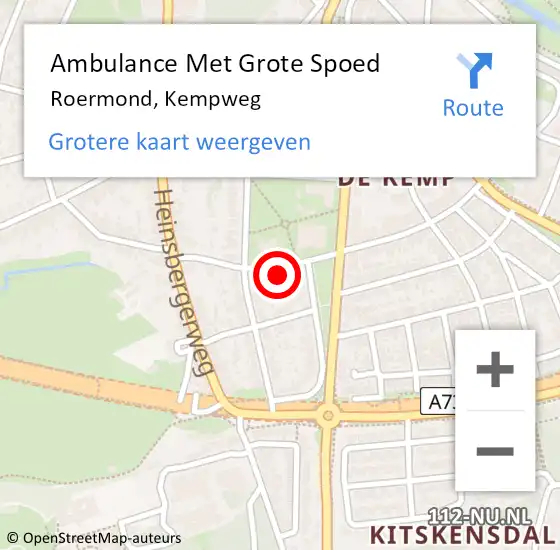 Locatie op kaart van de 112 melding: Ambulance Met Grote Spoed Naar Roermond, Kempweg op 27 november 2023 17:05